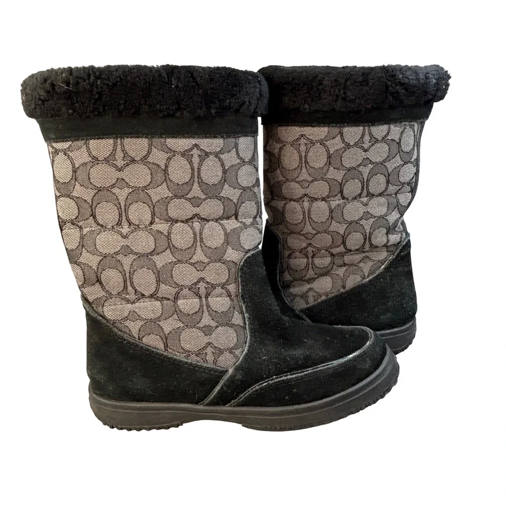 Coach Women's Black Signature C Shearling Cuff Winter Boots Size 6
